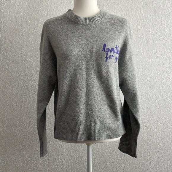A New Day Gray “Love That For You” Embroidered Sweater Small Crewneck - Picture 2 of 8